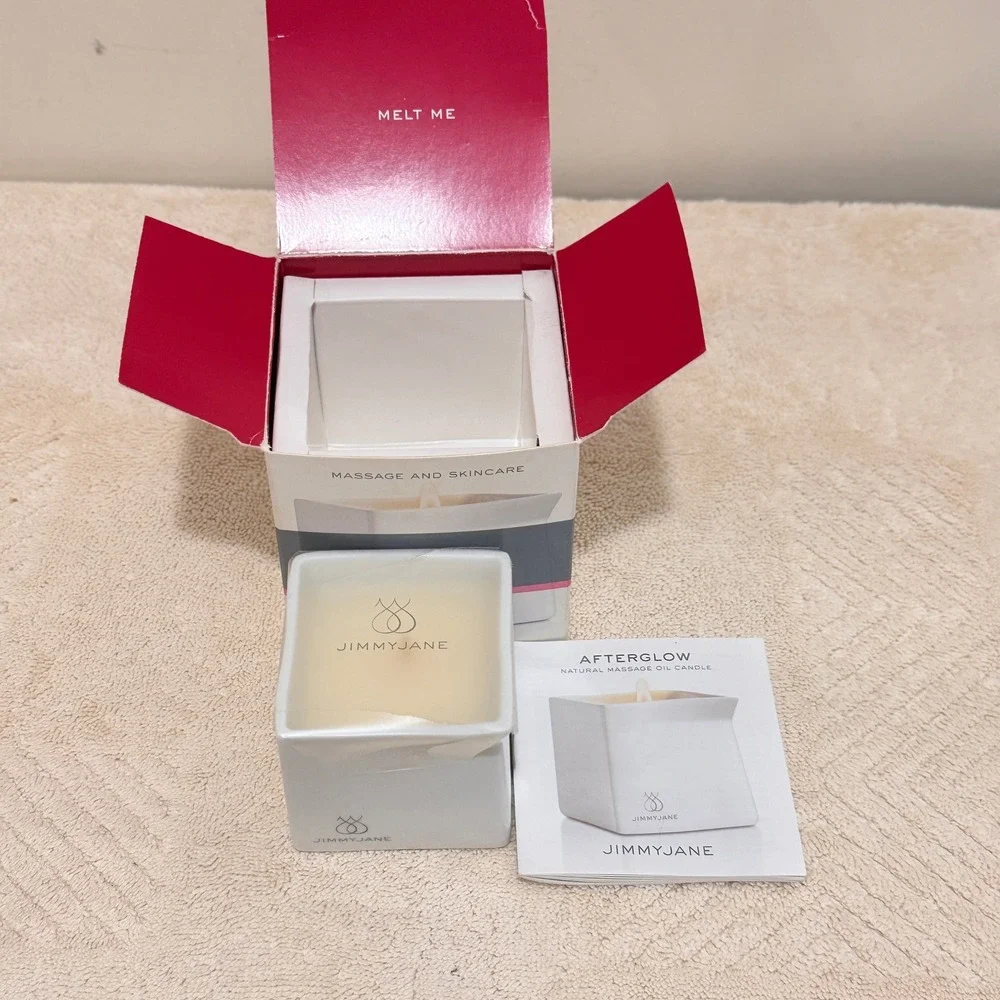Jimmyjane Afterglow Pink Lotus Natural Massage Oil Candle White Ceramic